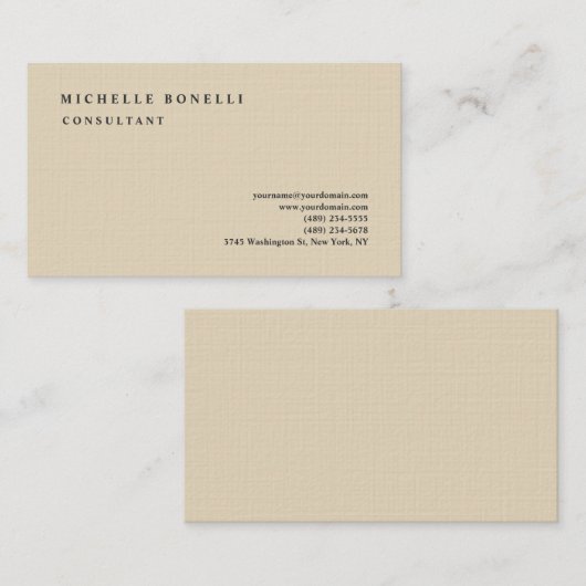 Luxury Linen Beige Klassische Schlicht Beruflich Visitenkarte (Vorne/Hinten)