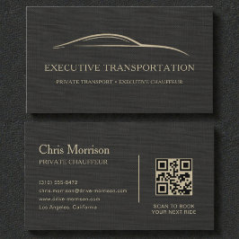 Luxury Linen Transport Car QR Code Black & Gold Visitenkarte