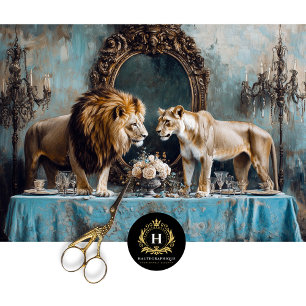 Luxury Lion Couple Blue Floral Wedding Table Seidenpapier