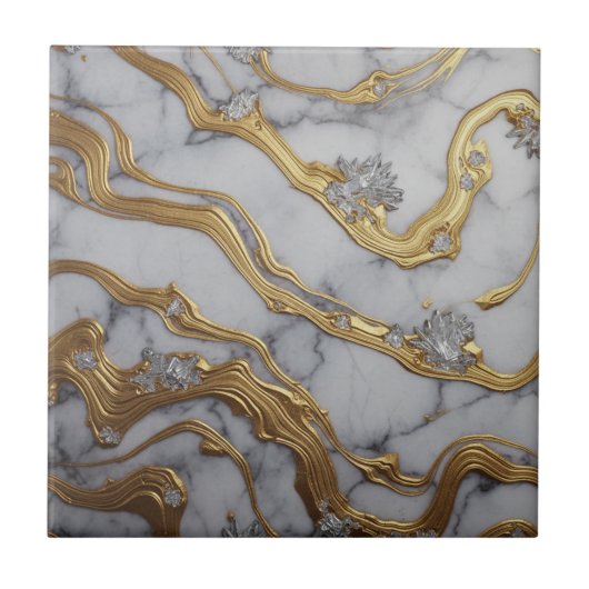 Luxury Liquid Gold & White Marble Design Fliese (Vorderseite)