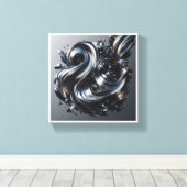 Luxury Liquid Silver Wave - 3D Metallic Fluid Abst Leinwanddruck (Insitu (Holzboden))