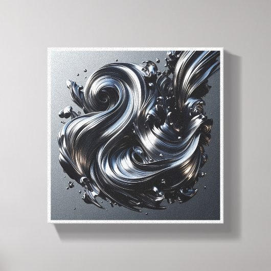 Luxury Liquid Silver Wave - 3D Metallic Fluid Abst Leinwanddruck (Vorderseite)