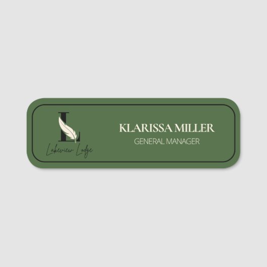 Luxury Lodge Custom Logo Green Employee Namensschild (Vorderseite)