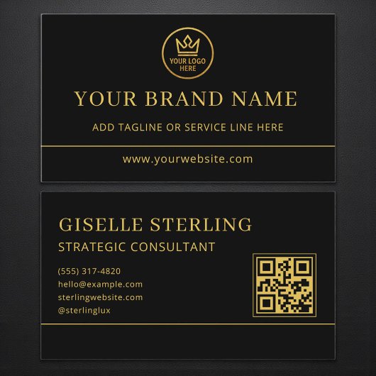 Luxury Logo Black Gold QR Code Visitenkarte
