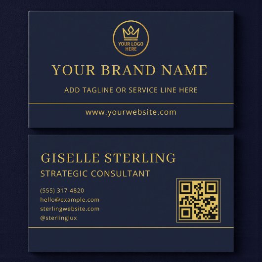 Luxury Logo Blue Gold QR Code Visitenkarte