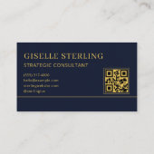 Luxury Logo Blue Gold QR Code Visitenkarte (Rückseite)