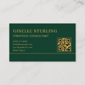 Luxury Logo Green Gold QR Code Visitenkarte (Rückseite)