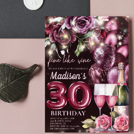 Luxury Magenta Wine Adult 30. Geburtstag Einladung