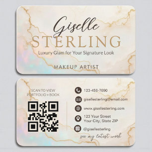 Luxury Makeup Artist Pearl Opal Gold Script Visitenkarte