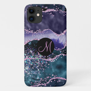 Luxury Marble Agate Lila Glitzer Monogram Case-Mate iPhone Hülle