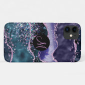 Luxury Marble Agate Lila Glitzer Monogram Case-Mate iPhone Hülle (Rückseite (Horizontal))