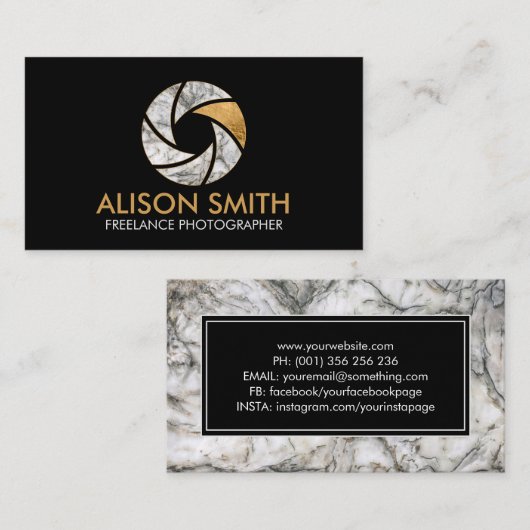 Luxury Marble Camera Shutter Fotograf Visitenkarte (Vorne/Hinten)