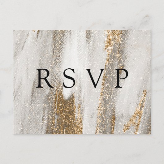 Luxury Marble Gold Glitter Wedding RSVP Postkarte (Vorderseite)