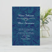 Luxury Marbled Silver Blue Wedding Einladung (Stehend Vorderseite)