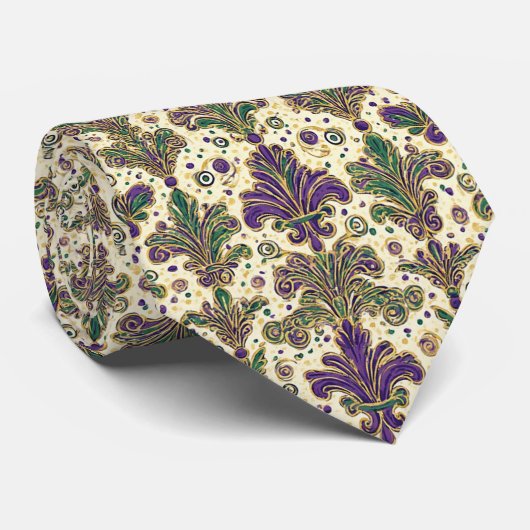 Luxury Mardi Gras Green Purple Gold Fleur De Lis Krawatte (Gerollt)