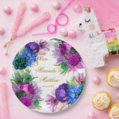 Luxury Mardi Gras Peacock Gold Peony Wedding Pape Pappteller (Party)