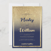 Luxury Marineblau Goldmedaille Glitzer Hochzeit Einladung (Vorderseite)