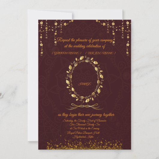 Luxury Maroon Gold Wedding Invitation | Einladung (Vorderseite)