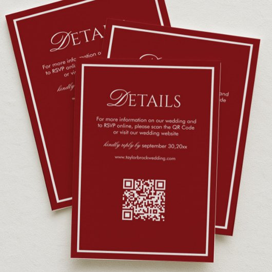 Luxury Maroon Wedding Details Qr Code Begleitkarte