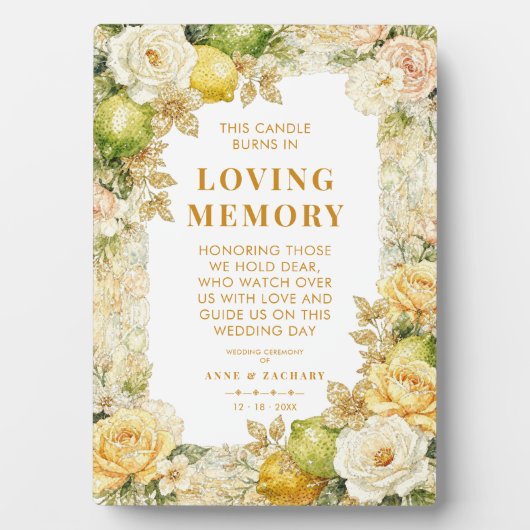 Luxury Mediterranean Lemons & Flowers Memorial Fotoplatte (Vorderseite)
