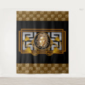 Luxury Medusa Black & Gold Tapestry Wandteppich (Vorderseite)