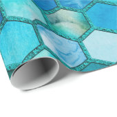 Luxury Metal Foil Glitzer Aqua Blue Honeycomb Geschenkpapier (Rolleneckpunkt)
