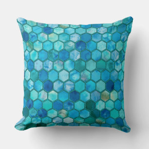 Luxury Metal Foil Glitzer Aqua Blue Honeycomb Kissen