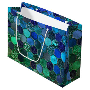 Luxury Metal Foil Glitzer Blue Green Honeycomb Große Geschenktüte