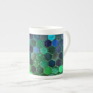 Luxury Metal Foil Glitzer Blue Green Honeycomb Porzellantasse