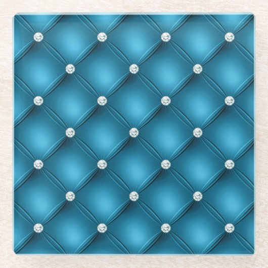 Luxury Mid Blue Diamond gepolstertes Muster Glasuntersetzer (Vorderseite)