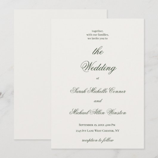 Luxury Minimal Dark Green Wedding Invitation Einladung (Vorne/Hinten)