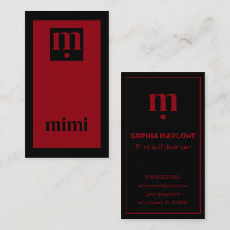 Luxury minimal initial black and red visitenkarte