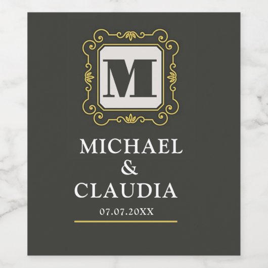 Luxury minimal Modern monogram Weinetikett (Einzelnes Label)
