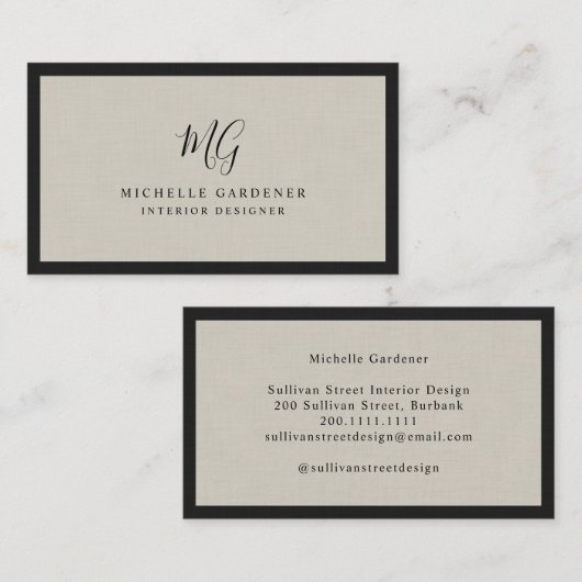 Luxury Minimal Monogram Linen Visitenkarte (Vorne/Hinten)