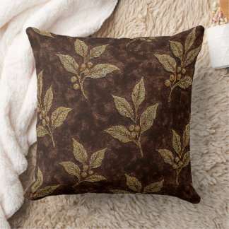 Luxury Mocha Velvet Coffee Branch Throw Pillow Kissen