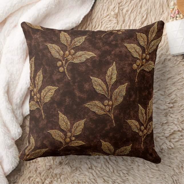 Luxury Mocha Velvet Coffee Branch Throw Pillow Kissen (Decke)