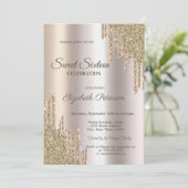 Luxury Modern Glitter Drips Gold Sweet 16 Einladung (Stehend Vorderseite)