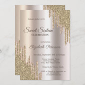 Luxury Modern Glitter Drips Gold  Sweet 16 Einladung (Vorne/Hinten)