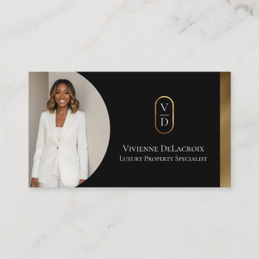 Luxury Modern Gold Arch Monogram Real Estate Photo Visitenkarte (Vorderseite)