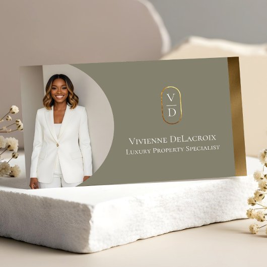 Luxury Modern Gold Arch Monogram Real Estate Photo Visitenkarte