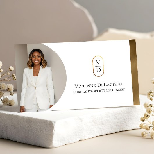 Luxury Modern Gold Arch Monogram Real Estate Photo Visitenkarte