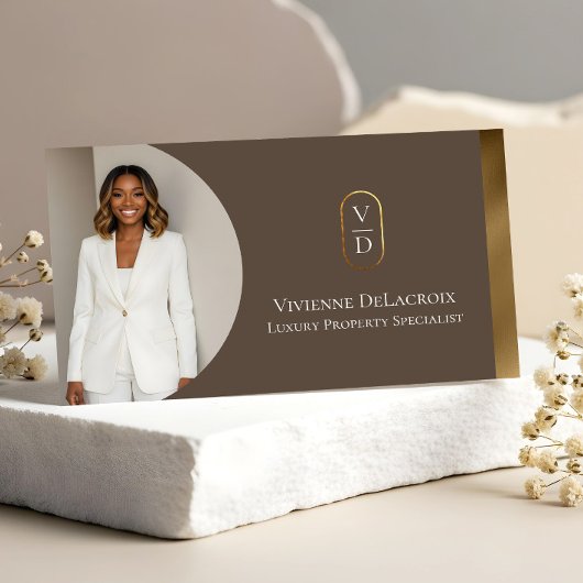 Luxury Modern Gold Arch Monogram Real Estate Photo Visitenkarte