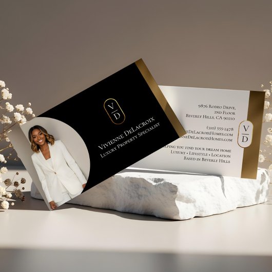 Luxury Modern Gold Arch Monogram Real Estate Photo Visitenkarte