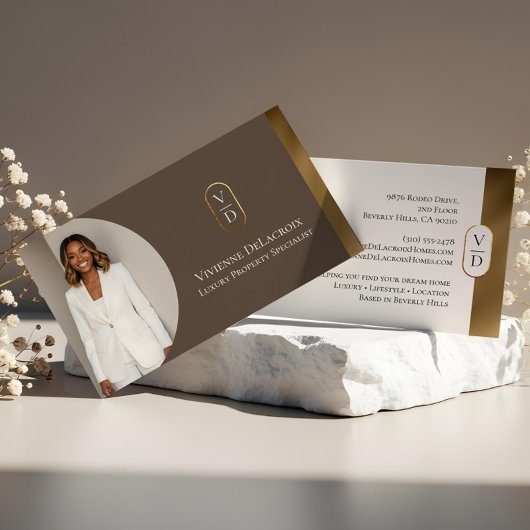 Luxury Modern Gold Arch Monogram Real Estate Photo Visitenkarte