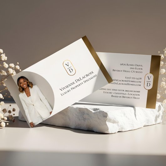 Luxury Modern Gold Arch Monogram Real Estate Photo Visitenkarte