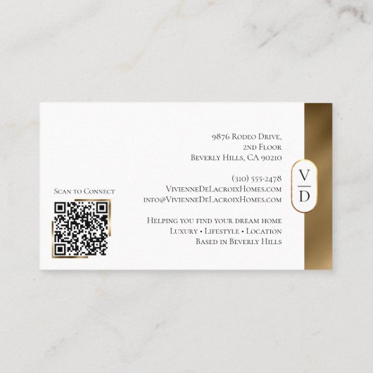 Luxury Modern Gold Arch Monogram Real Estate Photo Visitenkarte (Rückseite)