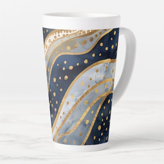 Luxury, Modern, Gold Blue Pattern Milchtasse (Rechte Ecke)