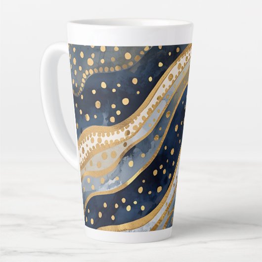 Luxury, Modern, Gold Blue Pattern Milchtasse (Linke Ecke)