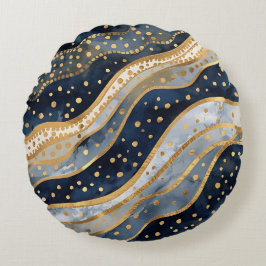 Luxury, Modern, Gold Blue Pattern Rundes Kissen