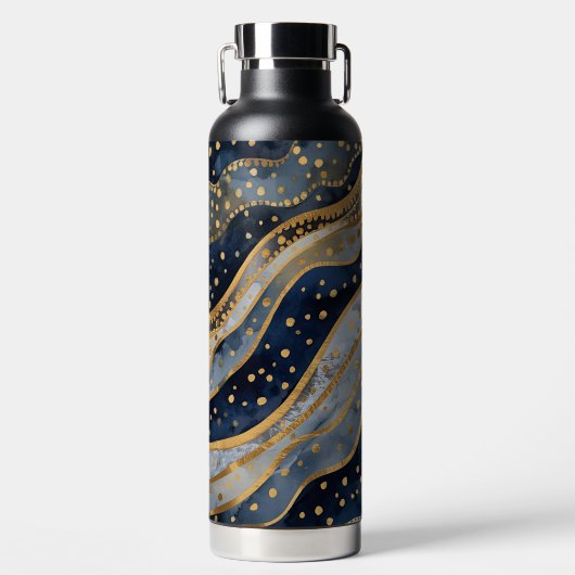 Luxury, Modern, Gold Blue Pattern, Trinkflasche (Vorderseite)